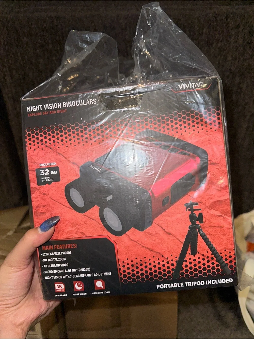 VIVITAR Night Vision Binoculars - includes SD card, carrying case tripod. RED